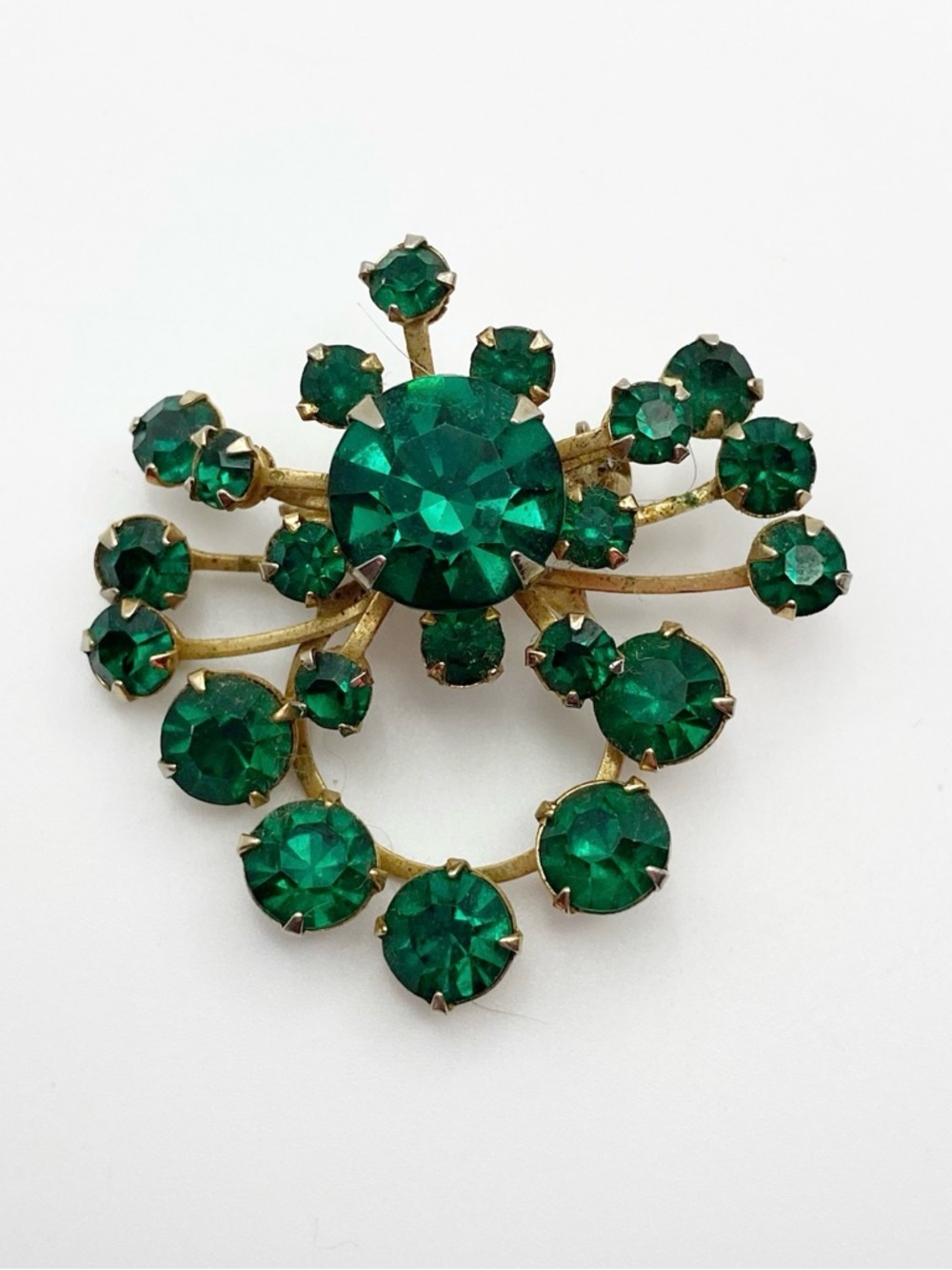 Vintage Green Rhinestone Brooch Pin
